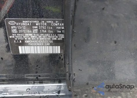 2013 Hyundai Elantra Gls z USA, uszkodzony, nr VIN KMHDH4AE4DU515766